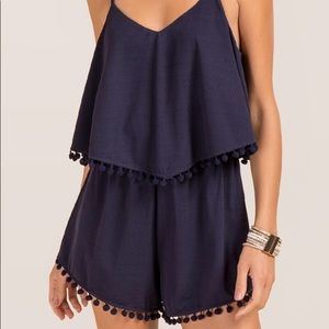 Francescas Navy blue Pom-Pom trim romper